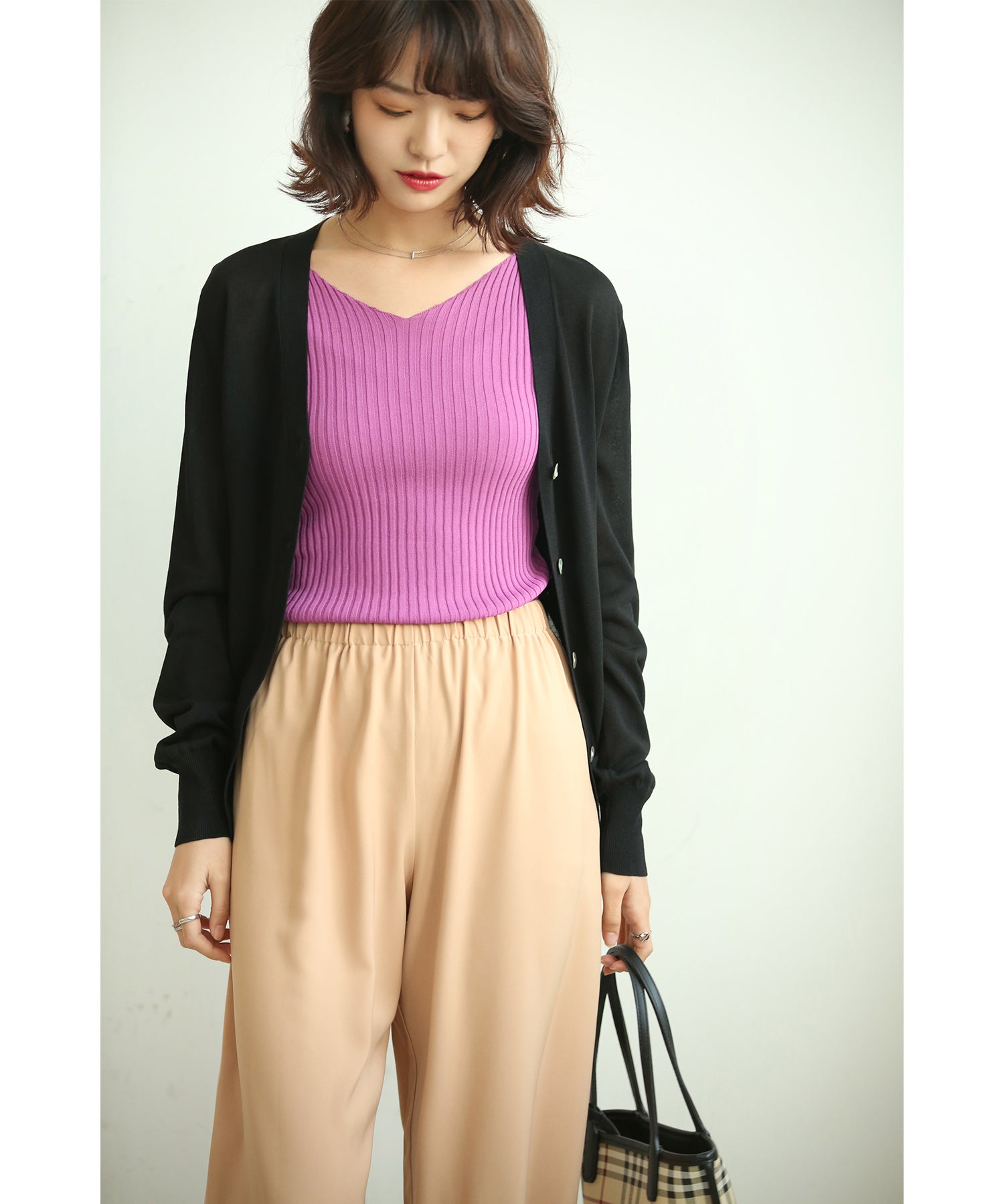 サマーニットVネックカーディガンxyf2080-103-8