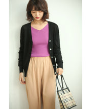 サマーニットVネックカーディガンxyf2080 ブラック