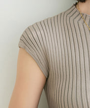 フレンチスリーブリブ切替サマーニットトップスxyf9299 ベージュ