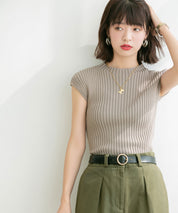 フレンチスリーブリブ切替サマーニットトップスxyf9299 ベージュ