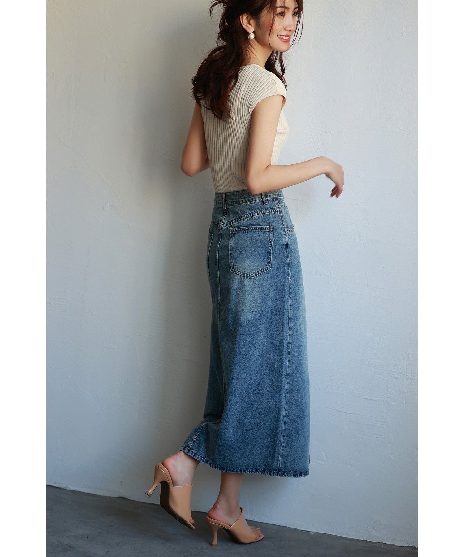 フレンチスリーブリブ切替サマーニットトップスxyf9299 ホワイト系その他