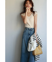 フレンチスリーブリブ切替サマーニットトップスxyf9299 ホワイト系その他