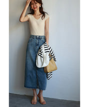 フレンチスリーブリブ切替サマーニットトップスxyf9299 ホワイト系その他