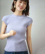 フレンチスリーブリブ切替サマーニットトップスxyf9299 パープル