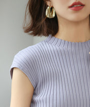 フレンチスリーブリブ切替サマーニットトップスxyf9299 パープル