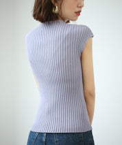 フレンチスリーブリブ切替サマーニットトップスxyf9299 パープル