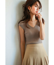 フレンチスリーブリブ切替サマーニットトップスxyf9299-103-160