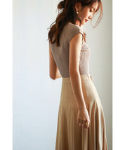 フレンチスリーブリブ切替サマーニットトップスxyf9299 ベージュ系その他