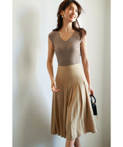 フレンチスリーブリブ切替サマーニットトップスxyf9299 ベージュ系その他