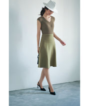 フレンチスリーブリブ切替サマーニットトップスxyf9299 グリーン系その他