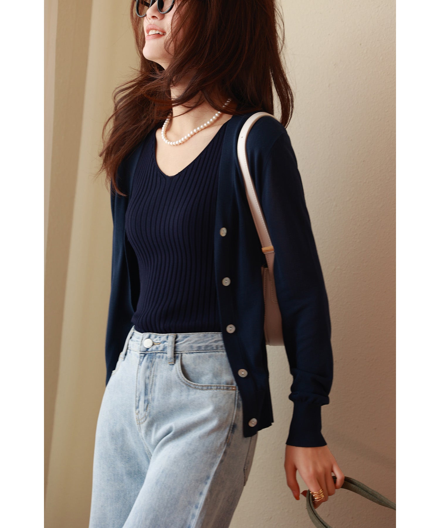 フレンチスリーブリブ切替サマーニットトップスxyf9299 ブルー系その他