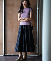 フレンチスリーブリブ切替サマーニットトップスxyf9299 バイオレット