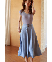 フレンチスリーブリブ切替サマーニットトップスxyf9299 パープル系その他