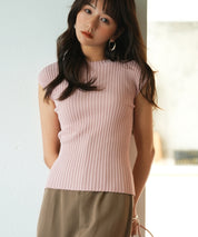 フレンチスリーブリブ切替サマーニットトップスxyf9299 ベビーピンク