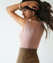 フレンチスリーブリブ切替サマーニットトップスxyf9299 ベビーピンク