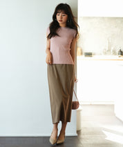 フレンチスリーブリブ切替サマーニットトップスxyf9299 ベビーピンク