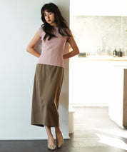 フレンチスリーブリブ切替サマーニットトップスxyf9299 ベビーピンク