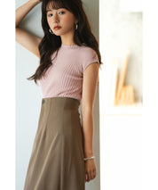 フレンチスリーブリブ切替サマーニットトップスxyf9299 ベビーピンク