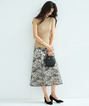 フレンチスリーブリブ切替サマーニットトップスxyf9299 ライトベージュ