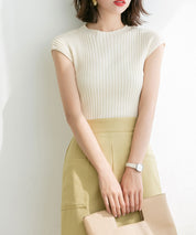 フレンチスリーブリブ切替サマーニットトップスxyf9299-103-38