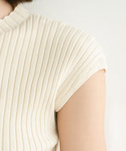 フレンチスリーブリブ切替サマーニットトップスxyf9299 アイボリー