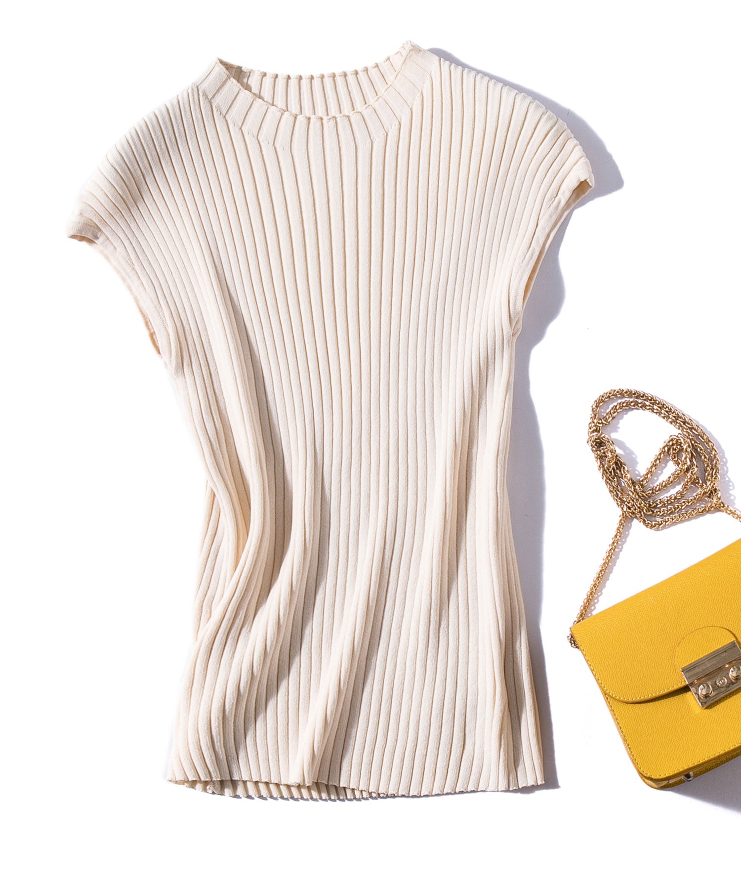 フレンチスリーブリブ切替サマーニットトップスxyf9299 アイボリー