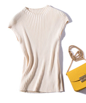 フレンチスリーブリブ切替サマーニットトップスxyf9299 アイボリー