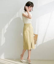 フレンチスリーブリブ切替サマーニットトップスxyf9299 アイボリー