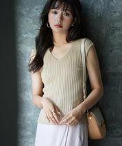 フレンチスリーブリブ切替サマーニットトップスxyf9299-103-410