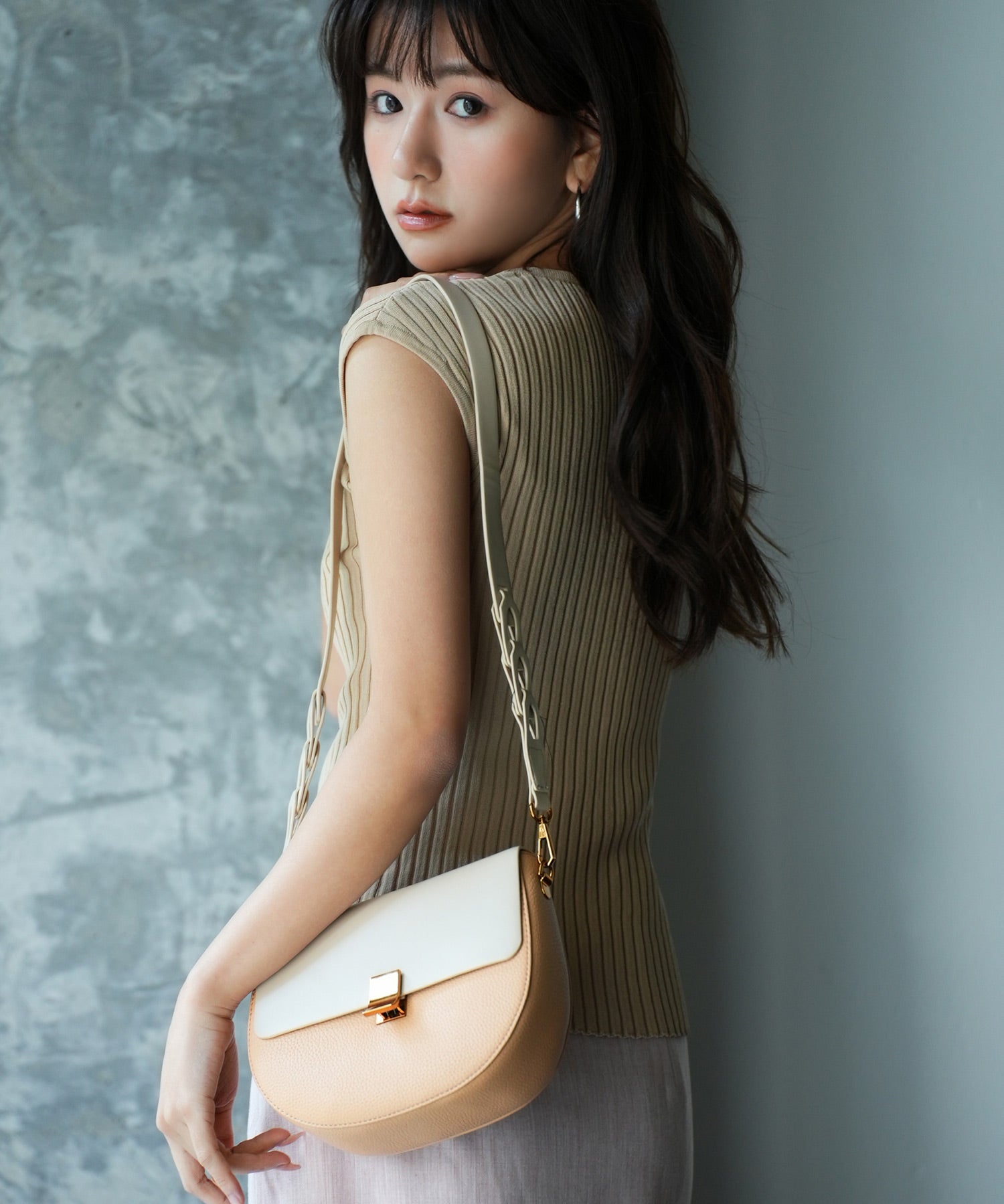 フレンチスリーブリブ切替サマーニットトップスxyf9299 ベージュ系その他2