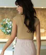 フレンチスリーブリブ切替サマーニットトップスxyf9299 ベージュ系その他2