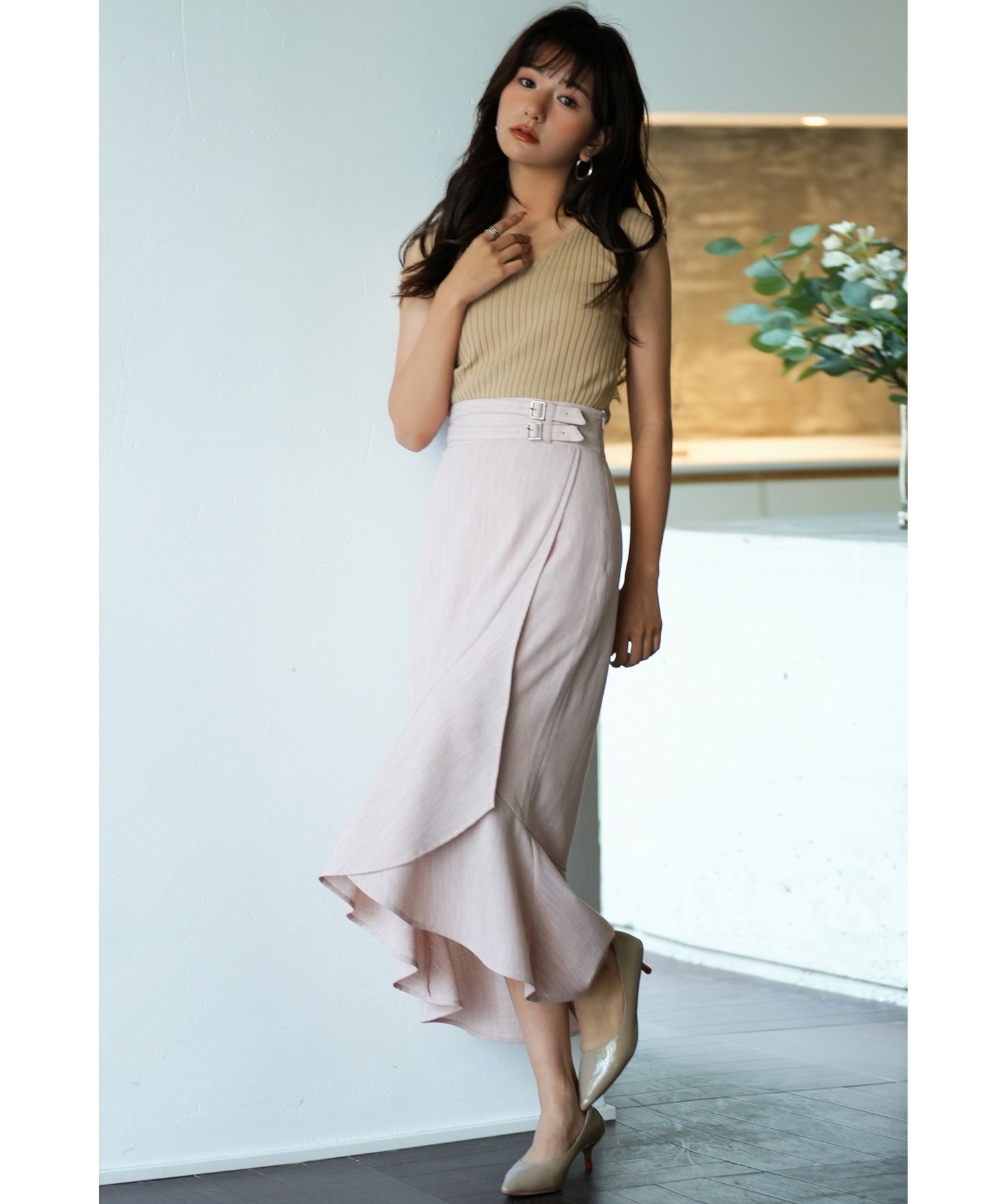 フレンチスリーブリブ切替サマーニットトップスxyf9299 ベージュ系その他2