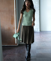 フレンチスリーブリブ切替サマーニットトップスxyf9299 グリーン系その他2