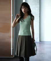 フレンチスリーブリブ切替サマーニットトップスxyf9299 グリーン系その他2