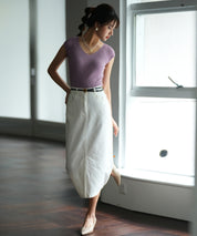 フレンチスリーブリブ切替サマーニットトップスxyf9299 パープル系その他2