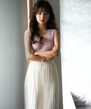 フレンチスリーブリブ切替サマーニットトップスxyf9299 ピンク系その他2