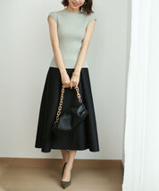 フレンチスリーブリブ切替サマーニットトップスxyf9299 ミント