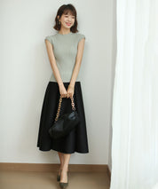 フレンチスリーブリブ切替サマーニットトップスxyf9299 ミント