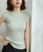 フレンチスリーブリブ切替サマーニットトップスxyf9299 ミント