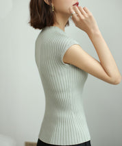 フレンチスリーブリブ切替サマーニットトップスxyf9299 ミント