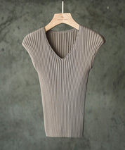 フレンチスリーブリブ切替サマーニットトップスxyf9299 ベージュ系その他