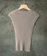 フレンチスリーブリブ切替サマーニットトップスxyf9299 ベージュ系その他