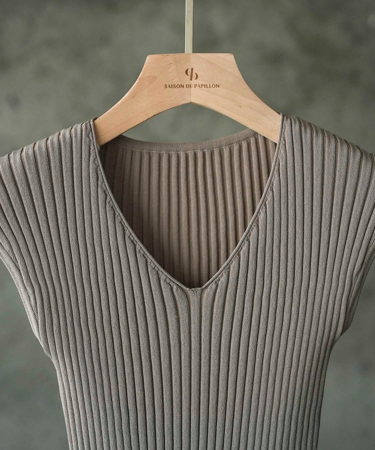 フレンチスリーブリブ切替サマーニットトップスxyf9299 ベージュ系その他