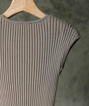 フレンチスリーブリブ切替サマーニットトップスxyf9299 ベージュ系その他