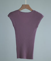 フレンチスリーブリブ切替サマーニットトップスxyf9299 パープル系その他2