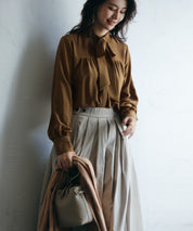 リボンタイシャーリングブラウスxyz265119 ブラウン