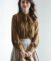 リボンタイシャーリングブラウスxyz265119 ブラウン