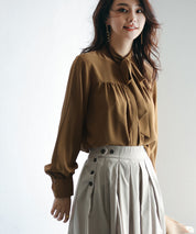 リボンタイシャーリングブラウスxyz265119 ブラウン