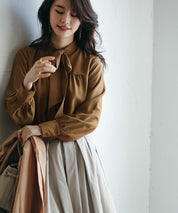 リボンタイシャーリングブラウスxyz265119 ブラウン