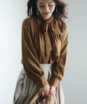 リボンタイシャーリングブラウスxyz265119 ブラウン